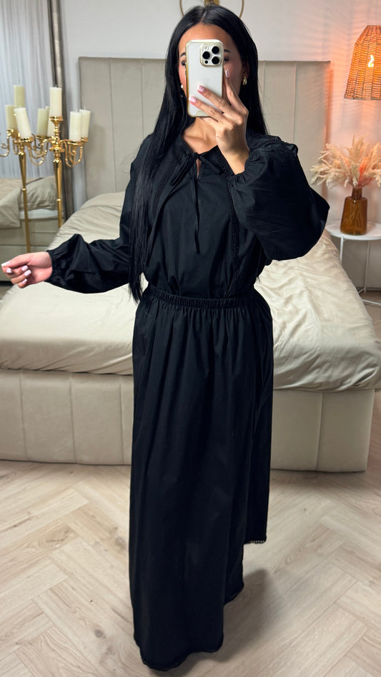 Two-Piece Set with Cotton Blend Top and Maxi Skirt