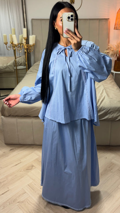 Two-Piece Set with Cotton Blend Top and Maxi Skirt