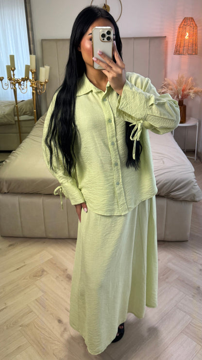 Two-Piece Set with Tie Sleeves and A-Line Skirt – Viscose Blend