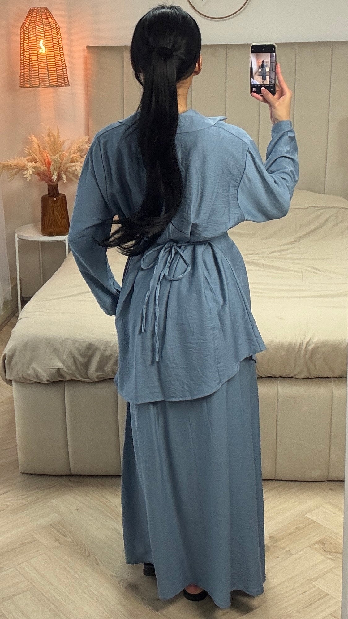 Two-Piece Set with Belt and A-Line Skirt – Viscose Blend