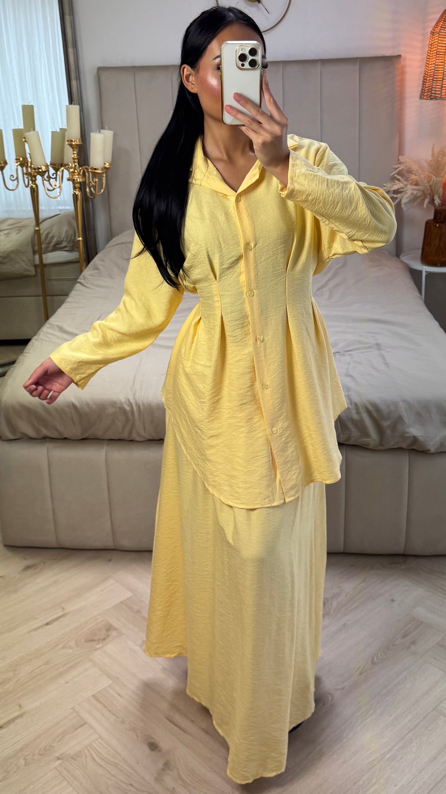 Two-Piece Set with Belt and A-Line Skirt – Viscose Blend