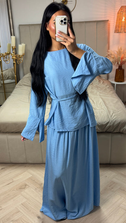 Two-Piece Set with Viscose-Blend Top and Maxi Skirt