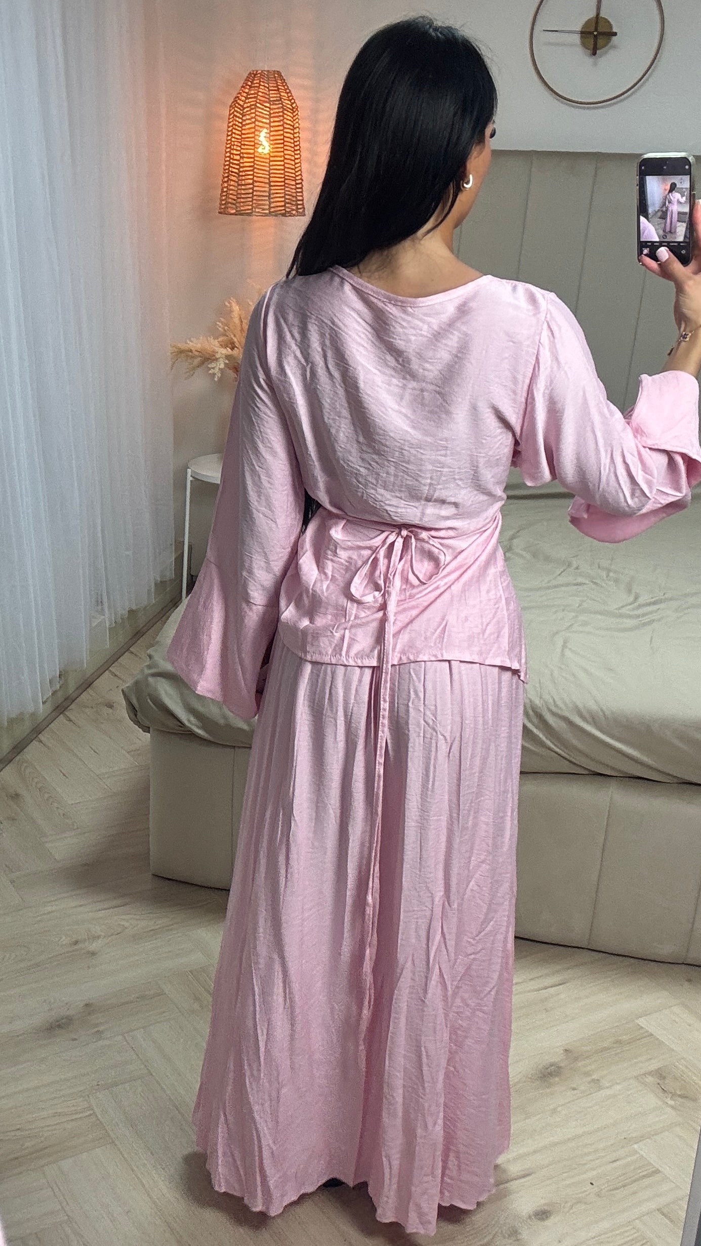 Two-Piece Set with Viscose-Blend Top and Maxi Skirt