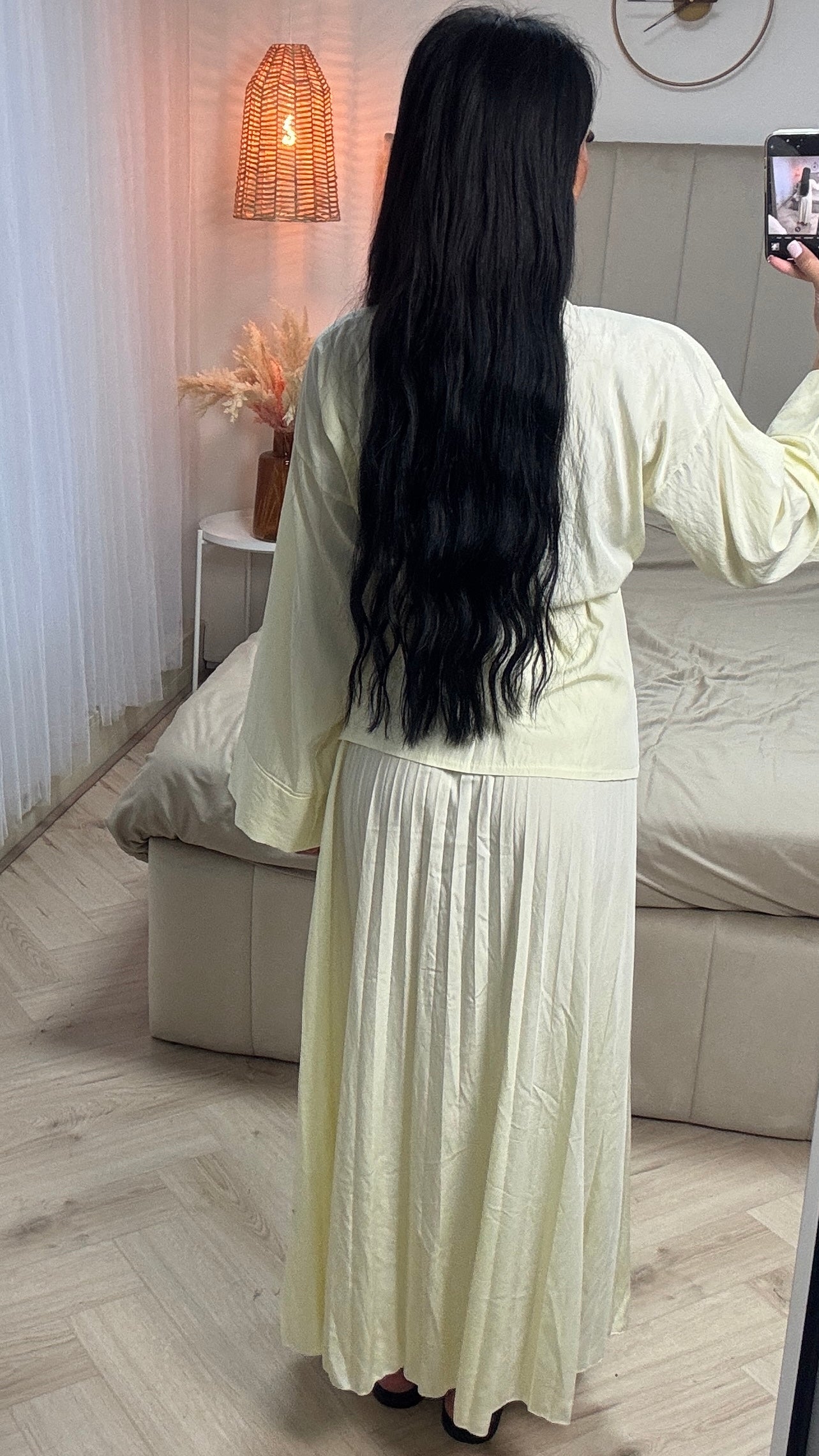 Two-Piece Viscose Blend Set with Wrap Top and Pleated Skirt