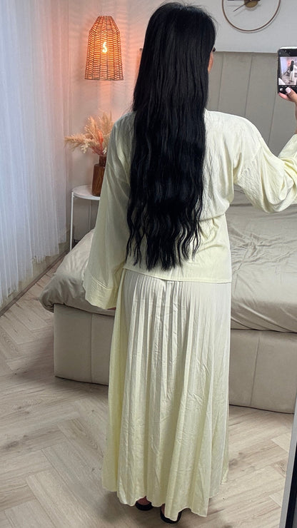 Two-Piece Viscose Blend Set with Wrap Top and Pleated Skirt