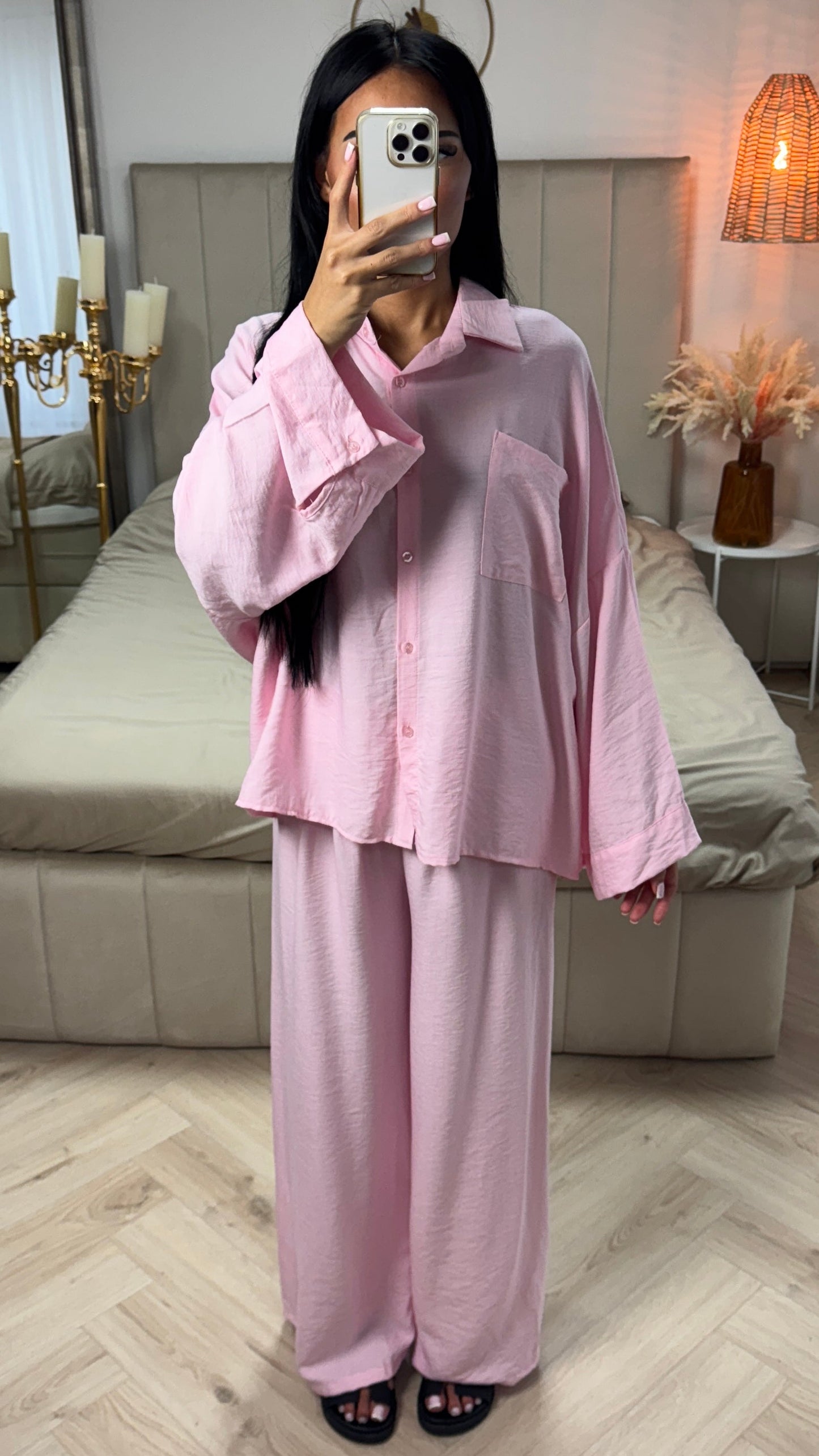 Two-Piece Viscose Blend Set with Wide Sleeves and Pants