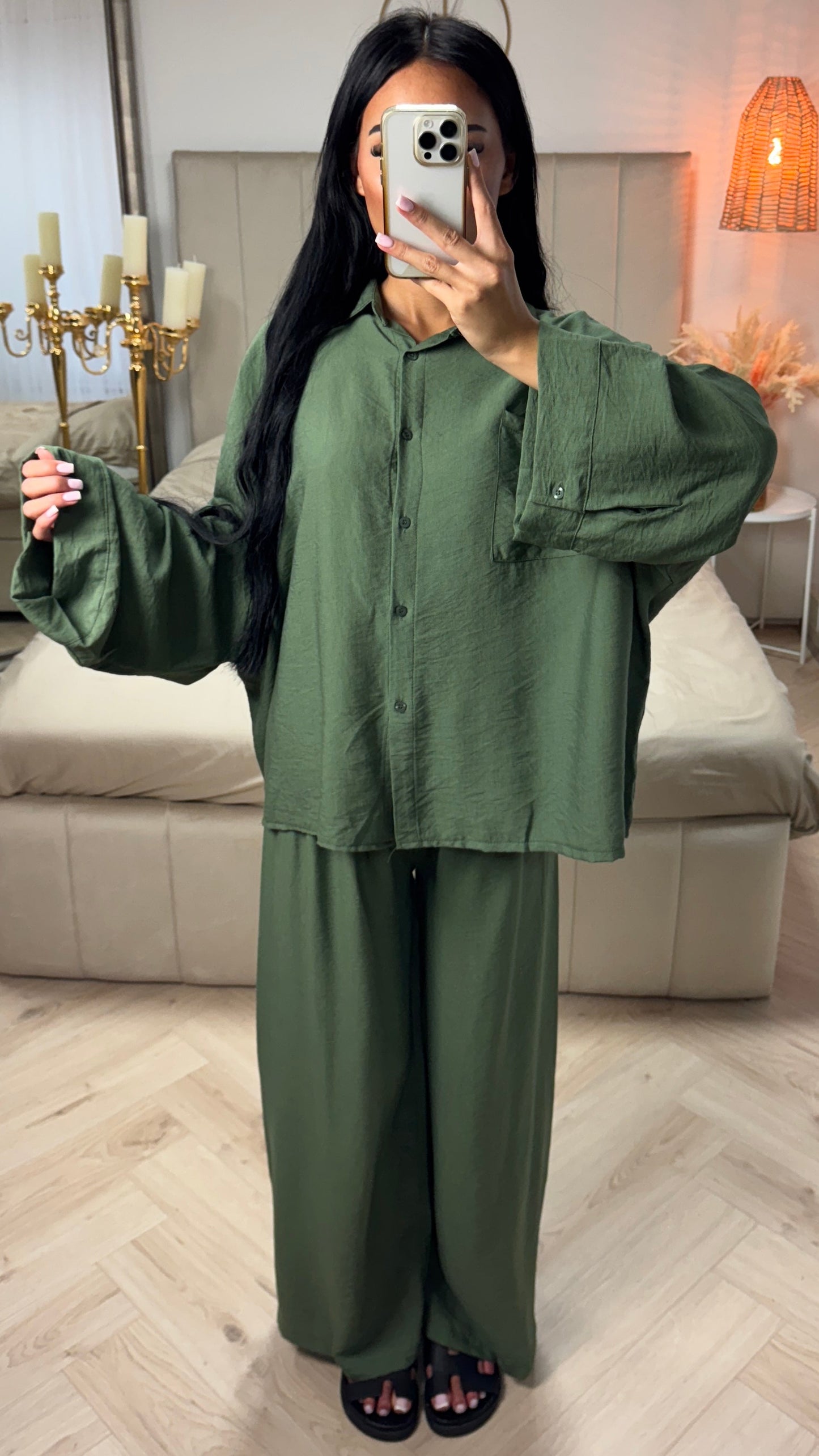 Two-Piece Viscose Blend Set with Wide Sleeves and Pants