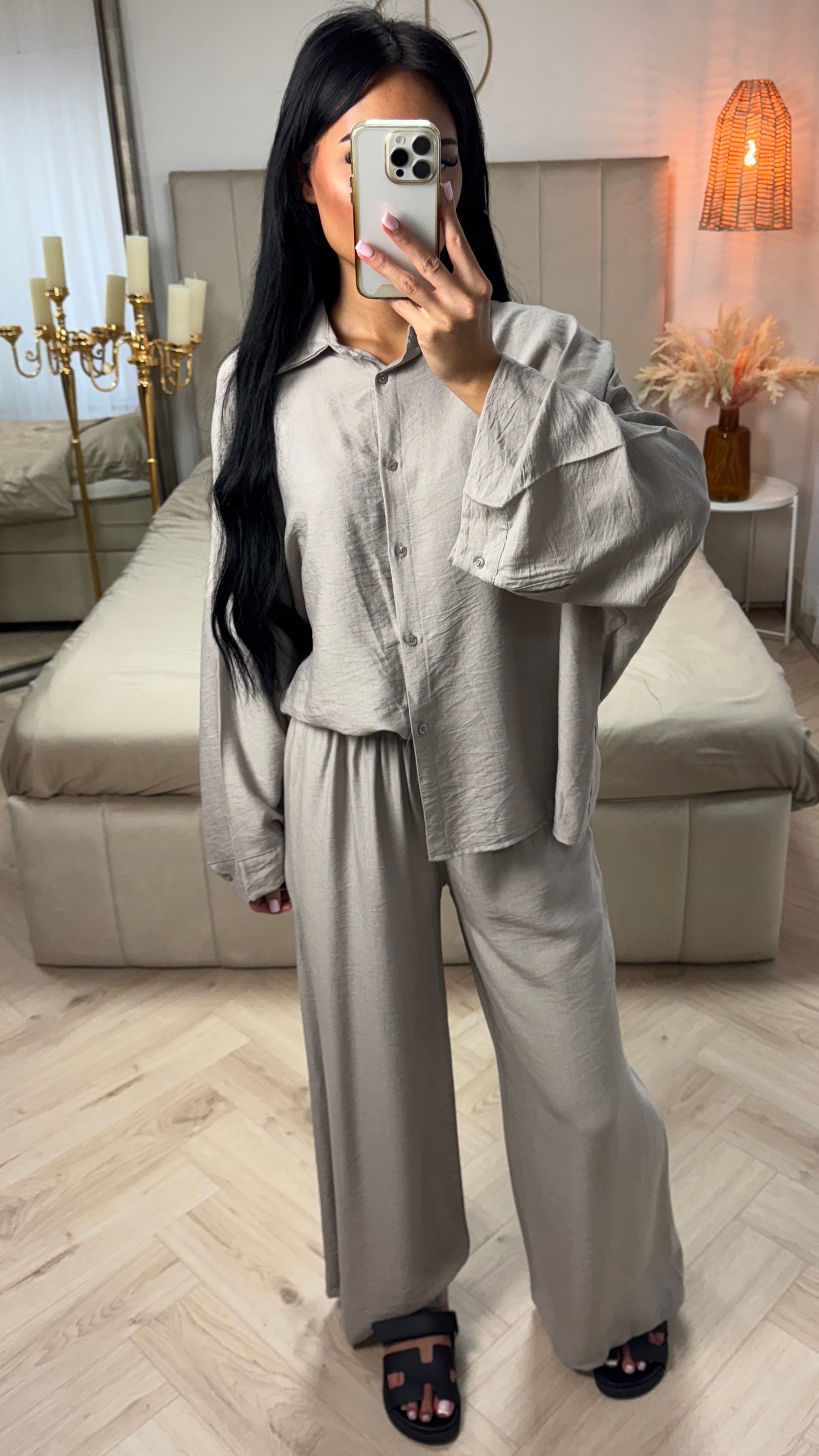 Two-Piece Viscose Blend Set with Wide Sleeves and Pants