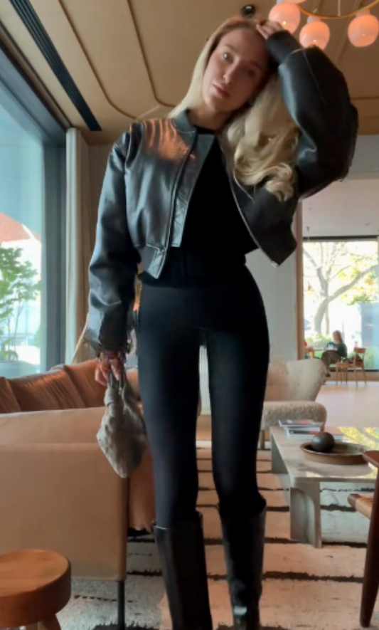 Black leather bomber jacket