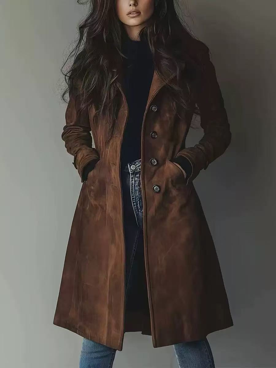 Brown suede long coat
