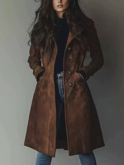 Brown suede long coat