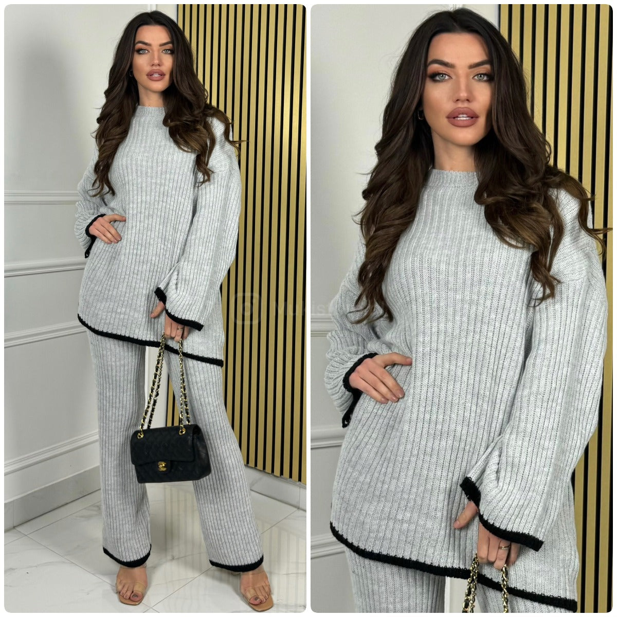 Knitwear Oversized Ribbed Wide Leg Set Line Detail 21191