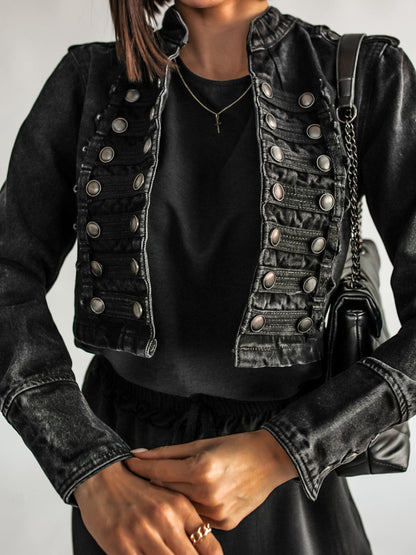 Black Denim Military  Style Jacket