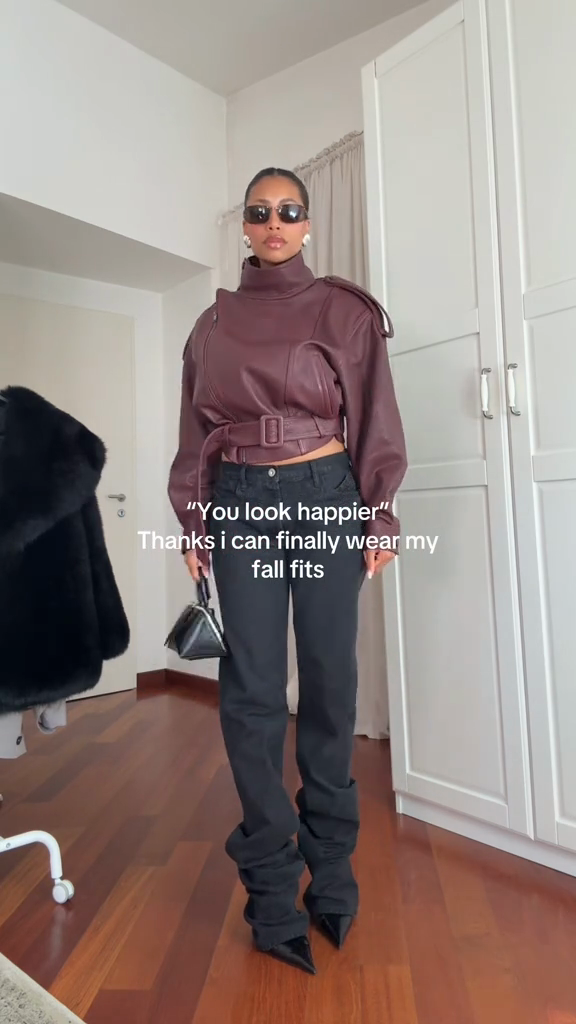 Burgundy Leather Cropped Jacket