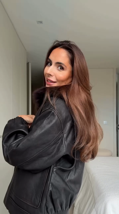 Classic Cool Fur Collar Leather Jacket