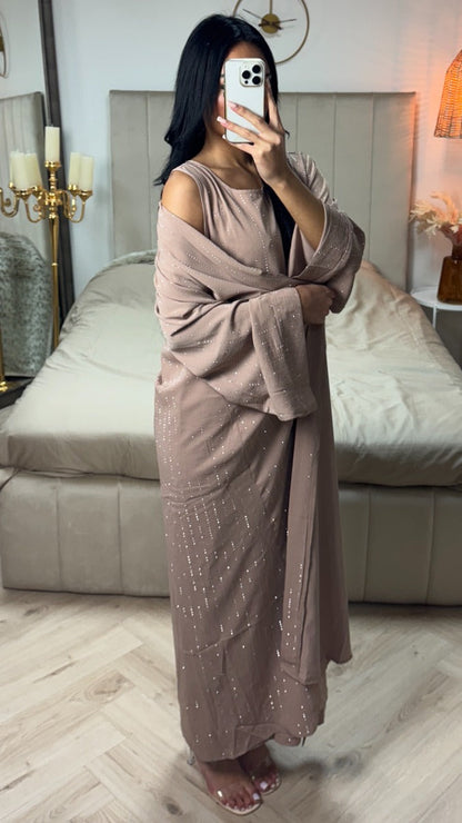 Two-Piece Set Kimono + Dress Oversized Rhinestone Abaya
