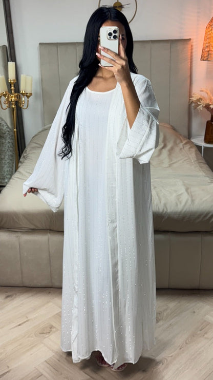 Two-Piece Set Kimono + Dress Oversized Rhinestone Abaya
