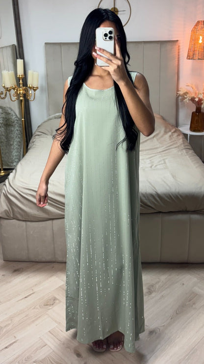 Two-Piece Set Kimono + Dress Oversized Rhinestone Abaya