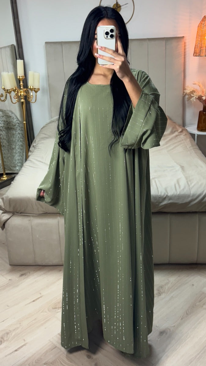 Two-Piece Set Kimono + Dress Oversized Rhinestone Abaya