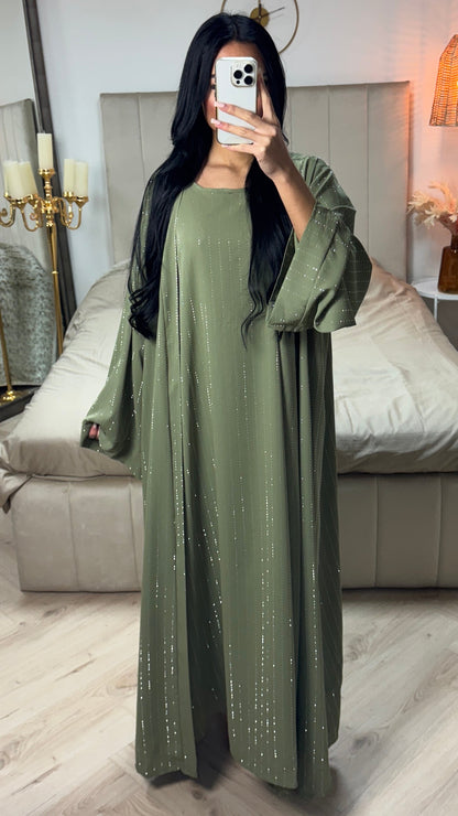 Two-Piece Set Kimono + Dress Oversized Rhinestone Abaya