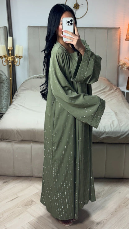 Two-Piece Set Kimono + Dress Oversized Rhinestone Abaya