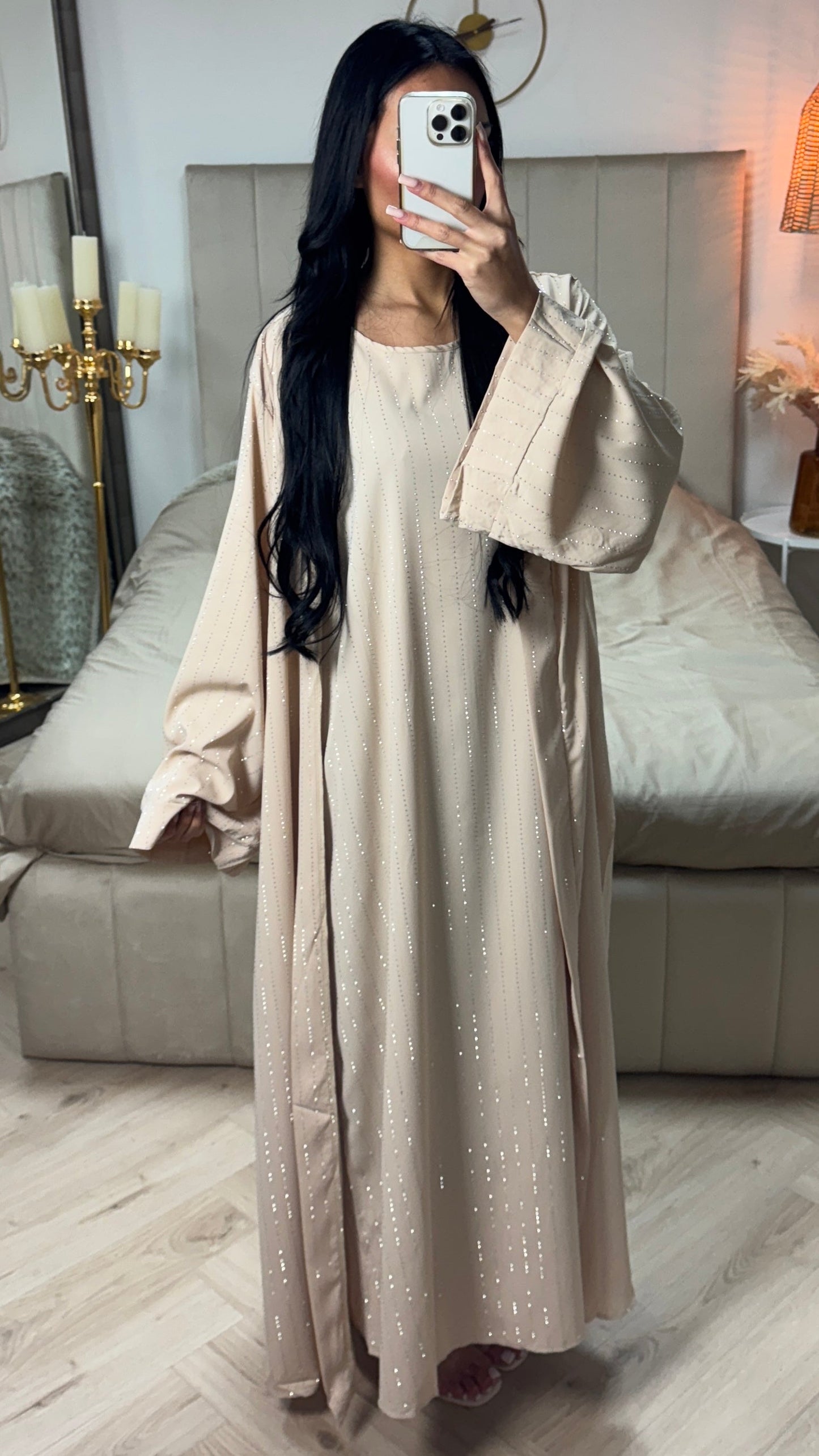 Two-Piece Set Kimono + Dress Oversized Rhinestone Abaya