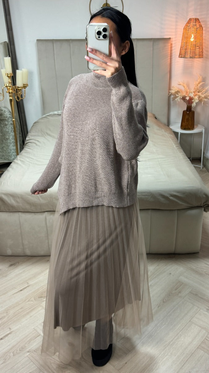 Two-Pieces Set Sweater + V Neck Dress Pleated