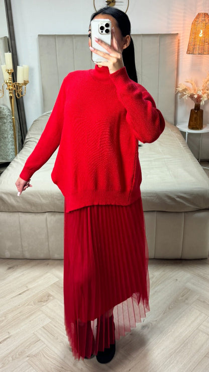 Two-Pieces Set Sweater + V Neck Dress Pleated