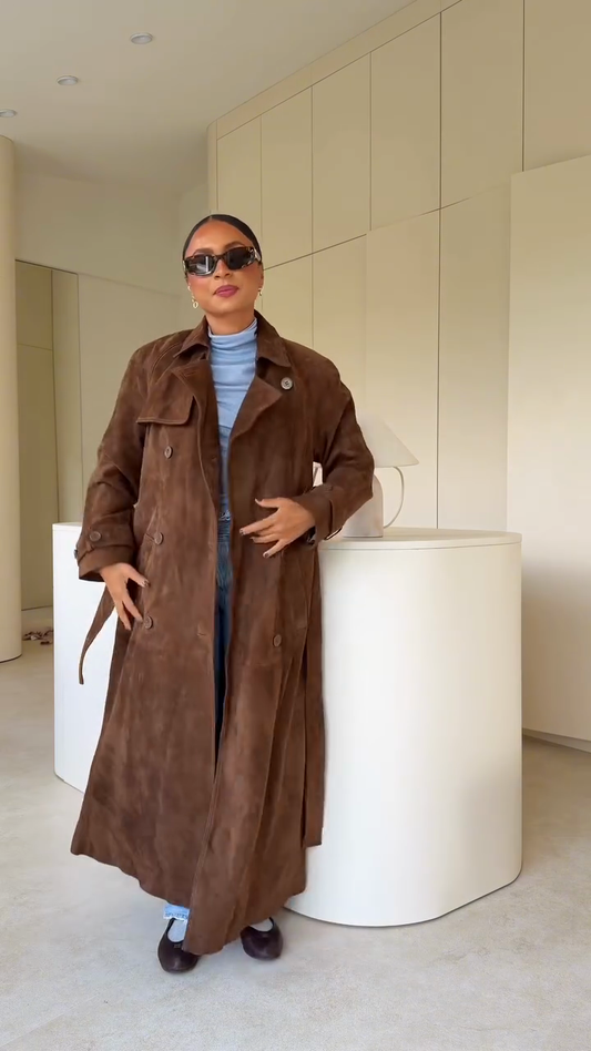 Casual long suede pea coat