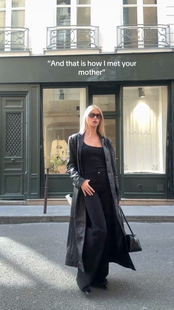 Black leather trench coat