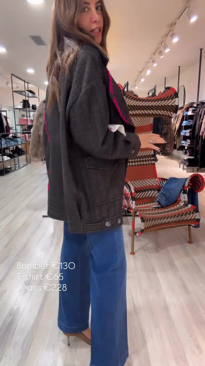 Slogan Patch Herringbone Coat