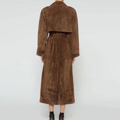 Casual long suede pea coat