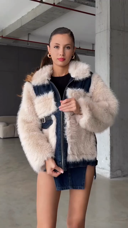 faux fur patchwork jacket
