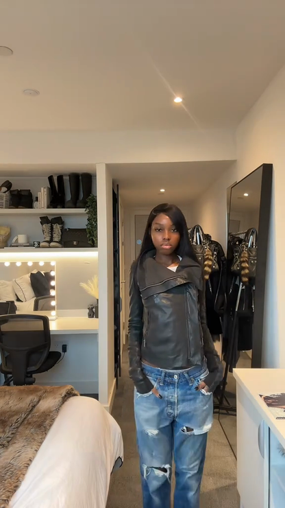 Asymmetric zip-up leather jacket