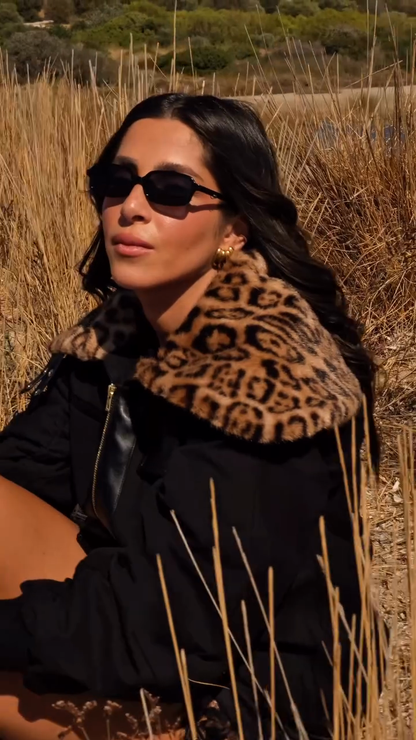 Leopard Print Fur Collar Bomber Jacket