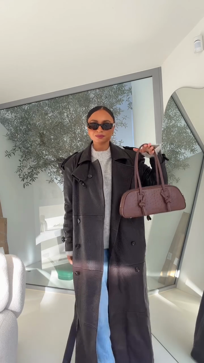 Pebbled Leather Trench Coat