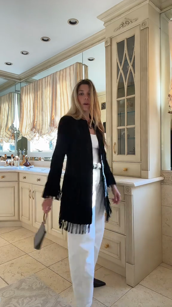 Black Fringe - Trimmed Coat and Mini Dress Set