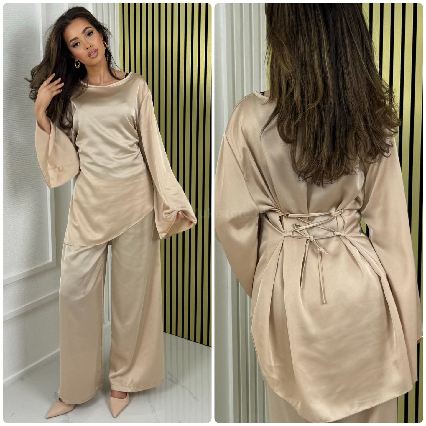 Laces Details Satin Oblique Set