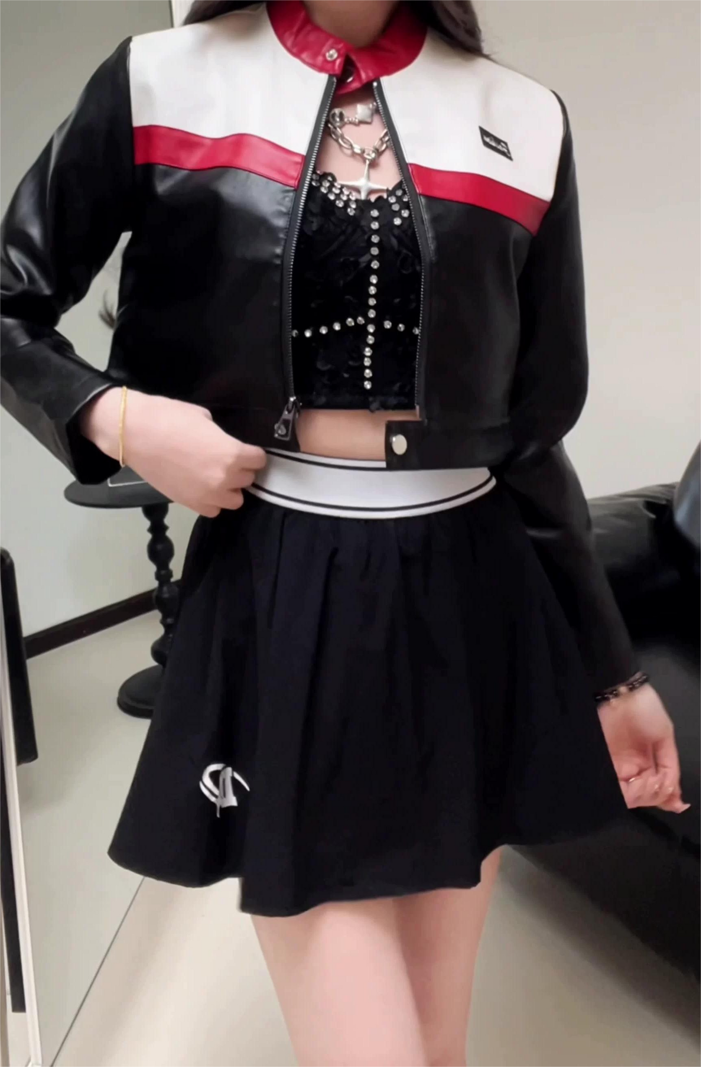 Color-block faux leather jacket