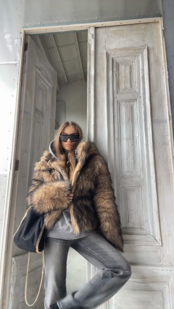 Tan Faux Fur Hooded Jacket