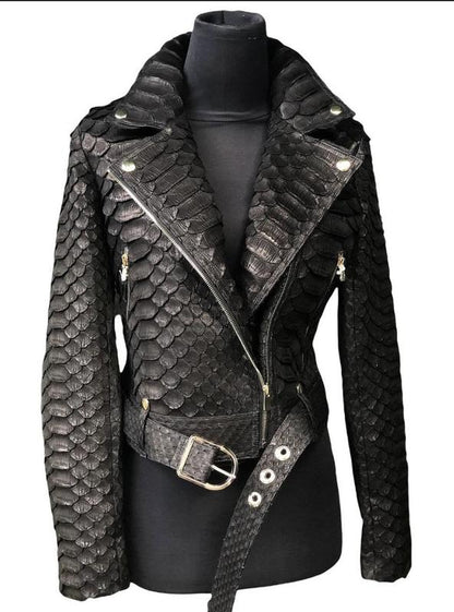 Dark Grey Crocodile Embossed Leather Jacket