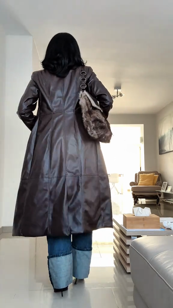 Brown Faux Leather Trench Coat