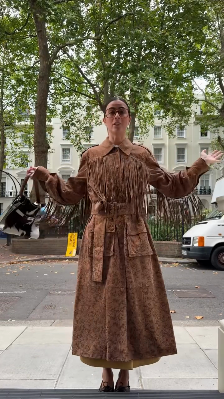 Brown Fringe - Embellished Suede Trench Coat