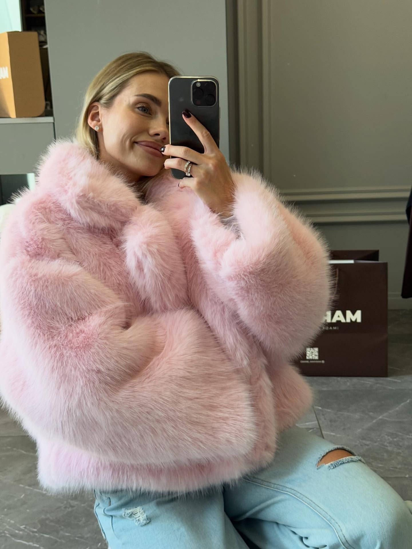 Pink faux fur jacket