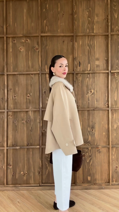 Beige Faux Fur Collar Coat