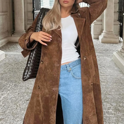 Casual long suede pea coat