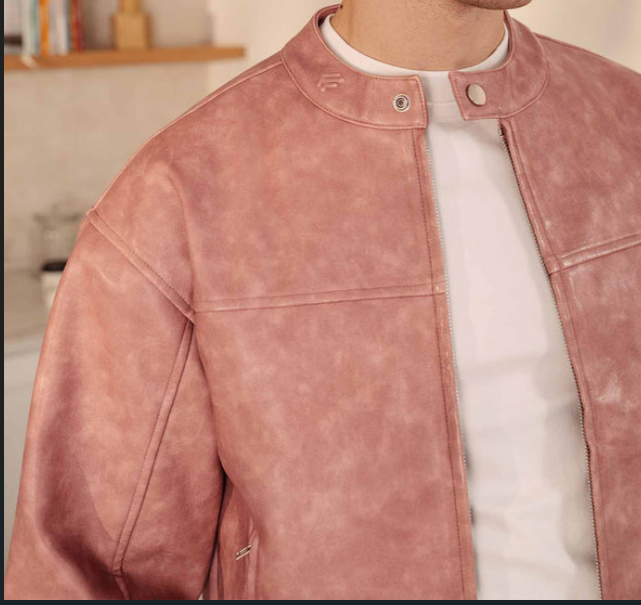 Dusty Pink Suede Moto Jacket