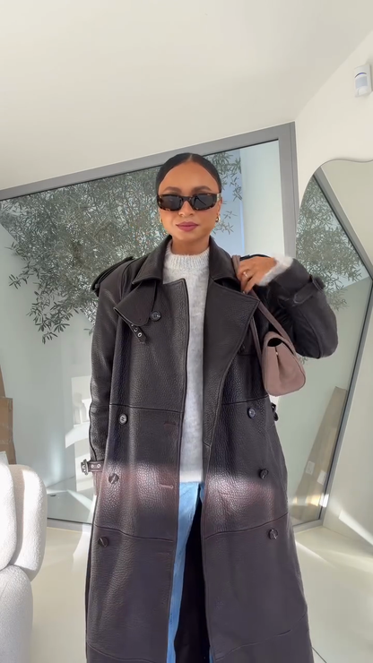 Pebbled Leather Trench Coat