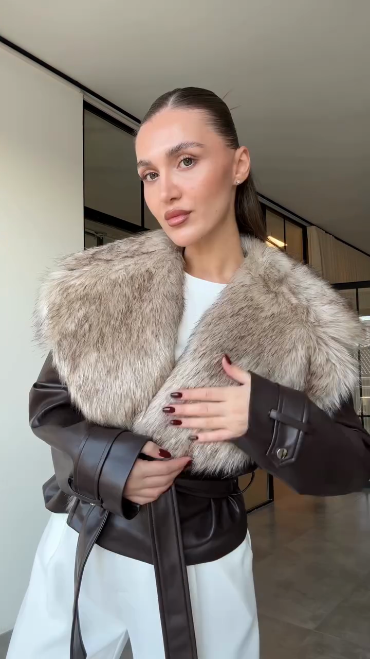 Fur Details Premium Leather Jacket