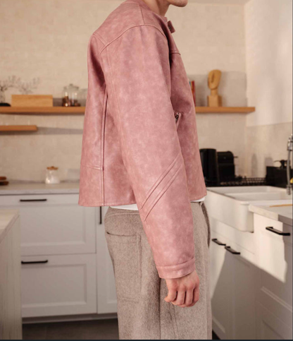 Dusty Pink Suede Moto Jacket